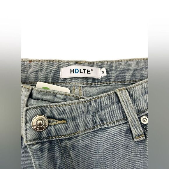 HDLTE Women Wide Leg Jeans High Waist Baggy Asymmetrical Waist Jeans Size Small - Picture 6 of 14